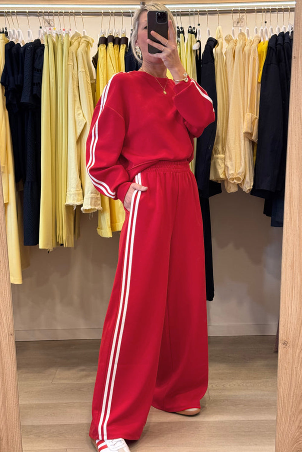Black Varsity Striped Detail Cropped Pullover Wide Leg Pants 2pcs Outfit