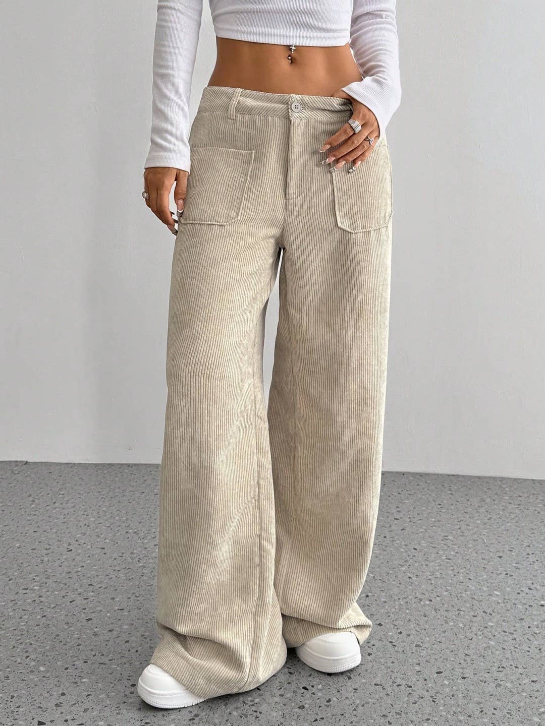 Women's Corduroy Casual Wide-Leg Pants with Pockets