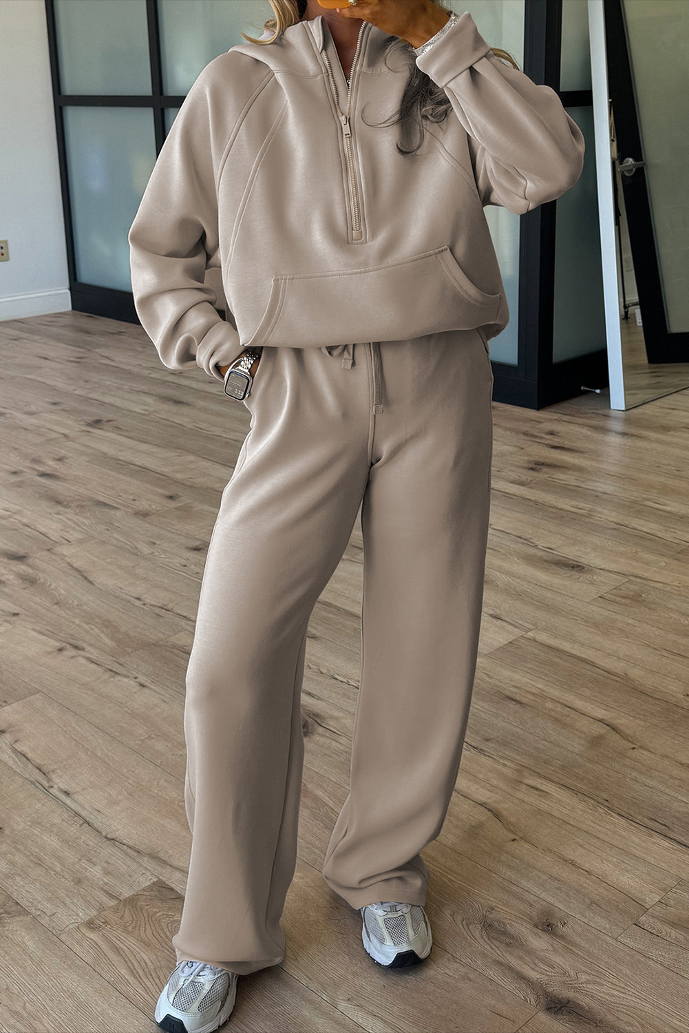 Beau Blue Half Zip Thumbhole Sleeve Hoodie Active Pants 2pcs Outfit