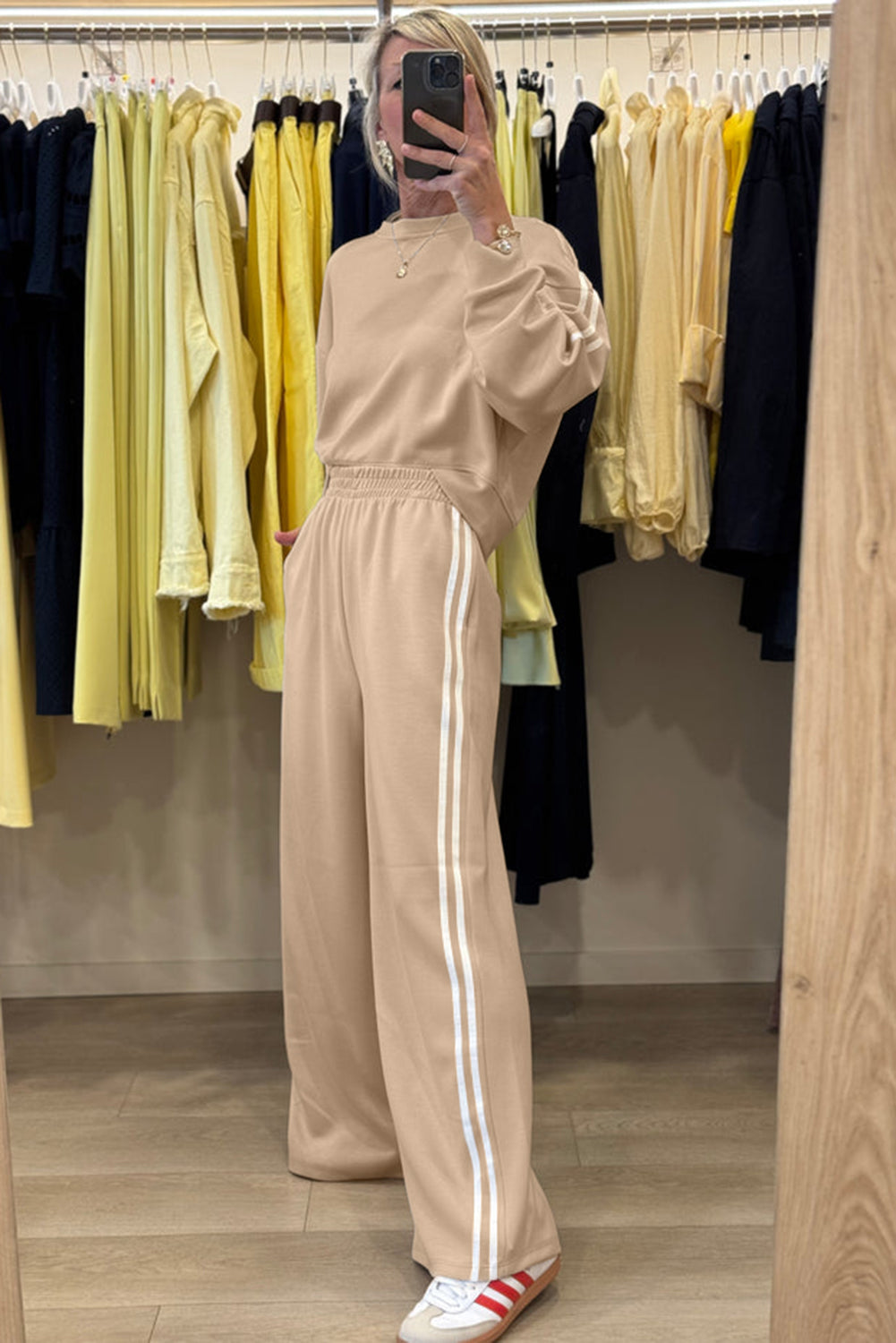 Black Varsity Striped Detail Cropped Pullover Wide Leg Pants 2pcs Outfit