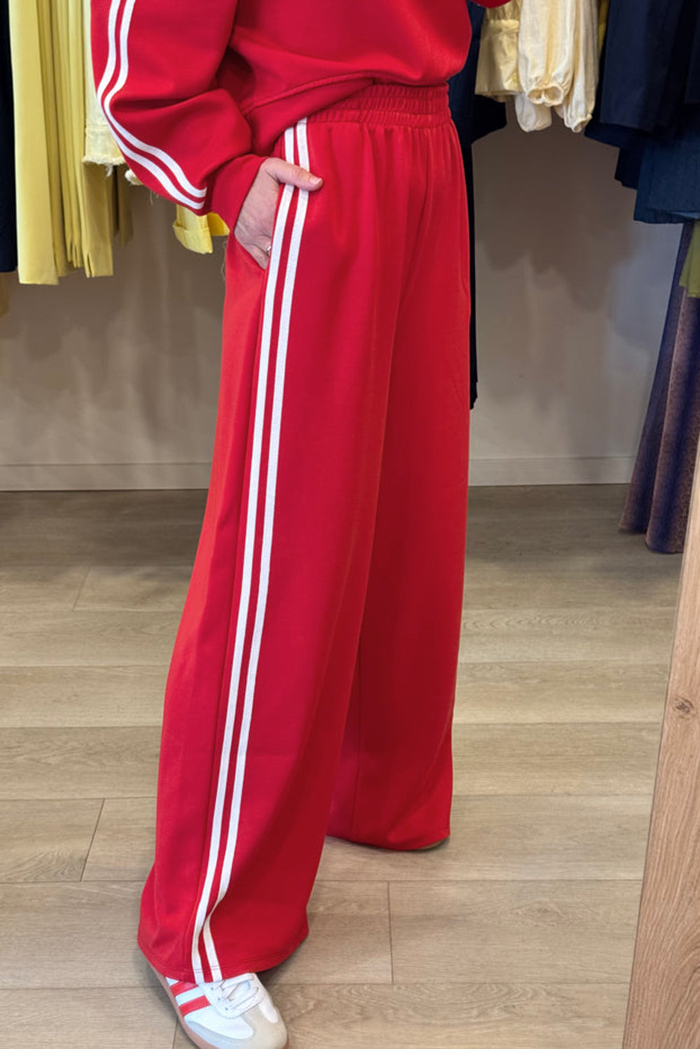 Black Varsity Striped Detail Cropped Pullover Wide Leg Pants 2pcs Outfit