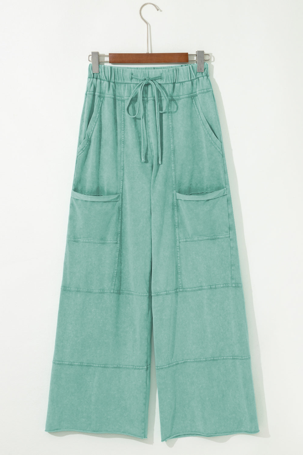 Black Mineral Wash Exposed Seam Wide Leg Cargo Pants