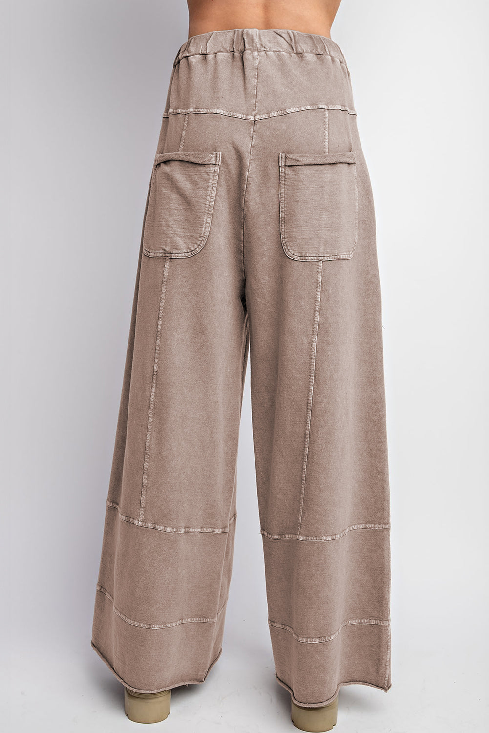 Black Mineral Wash Exposed Seam Wide Leg Cargo Pants