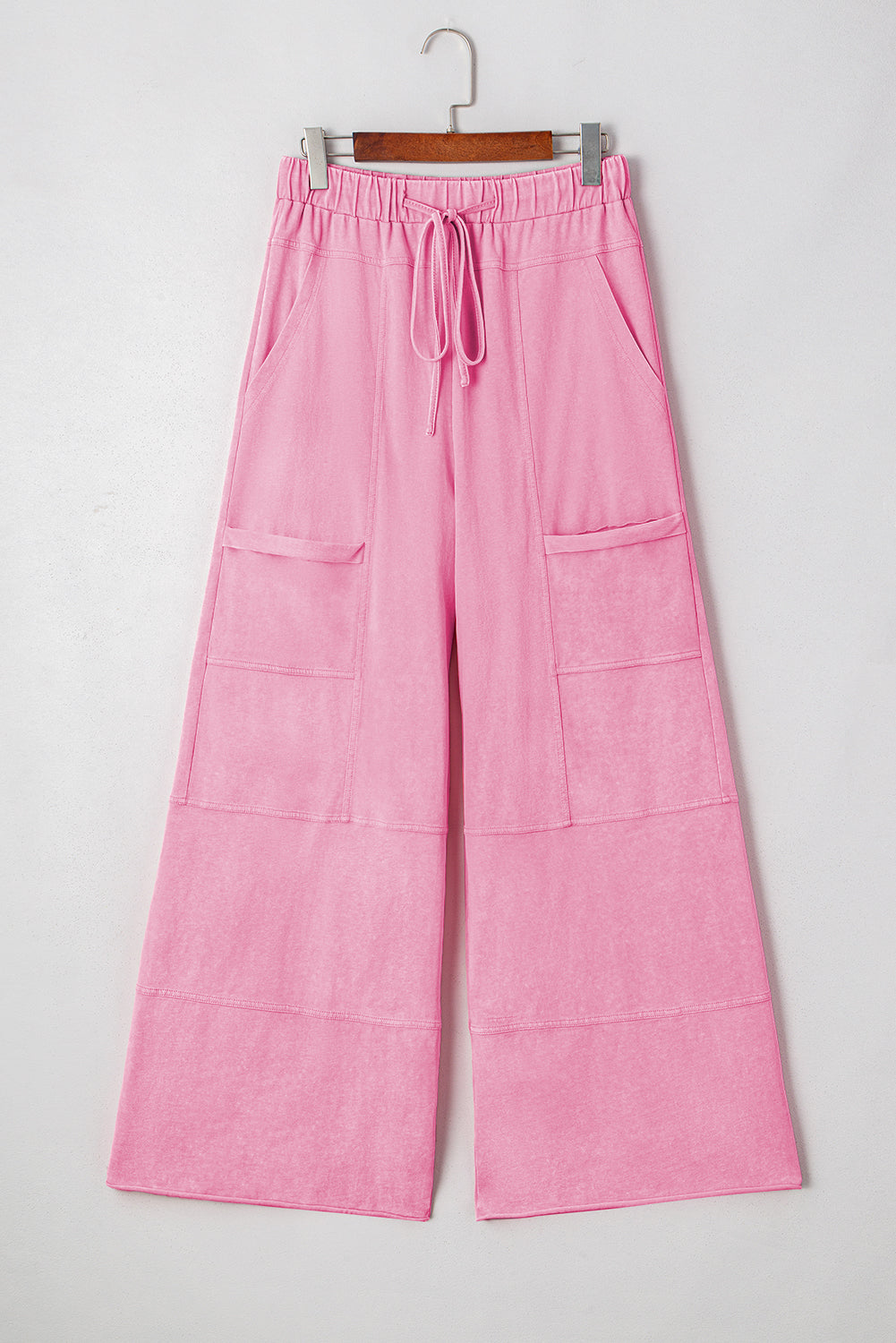 Black Mineral Wash Exposed Seam Wide Leg Cargo Pants