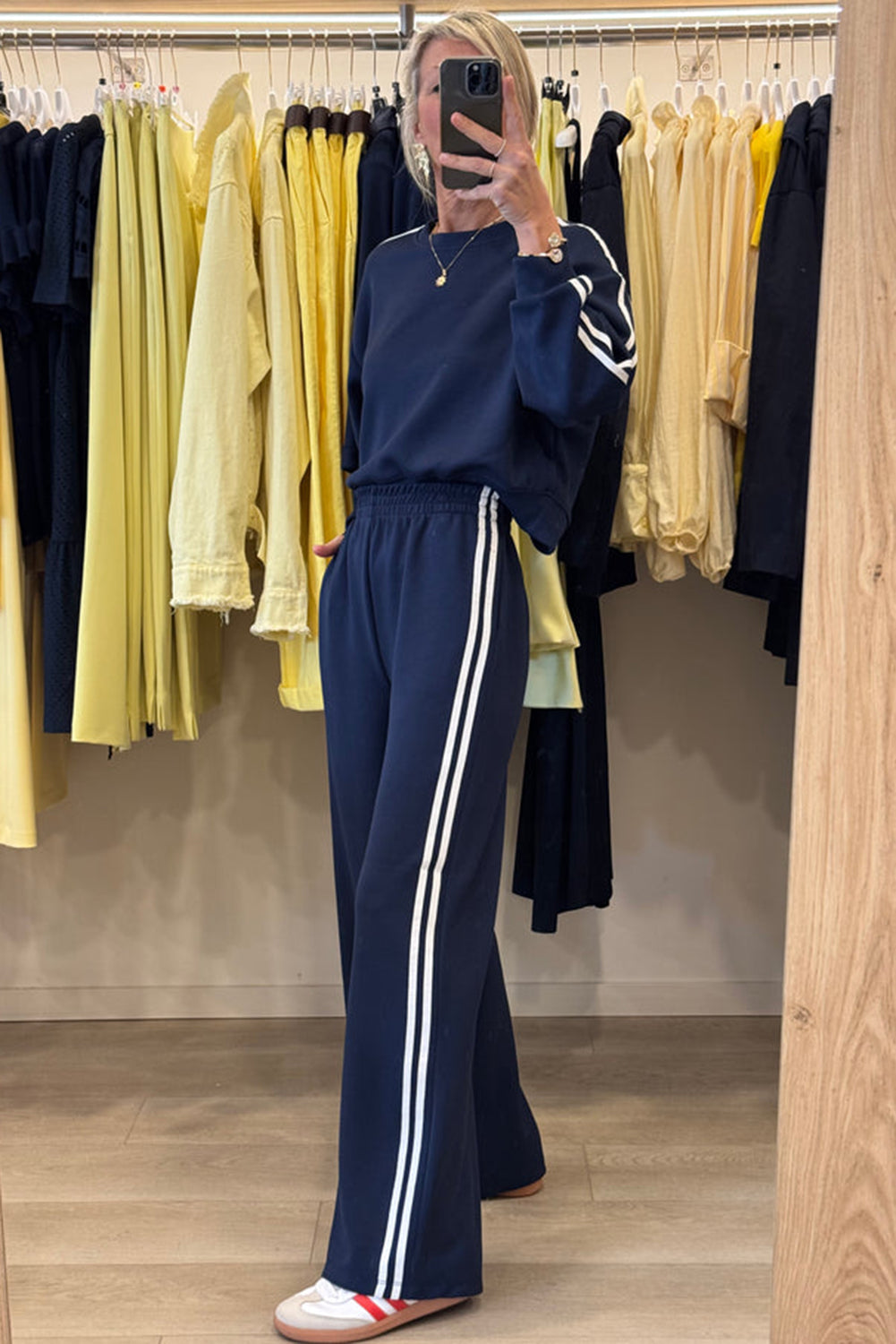 Black Varsity Striped Detail Cropped Pullover Wide Leg Pants 2pcs Outfit
